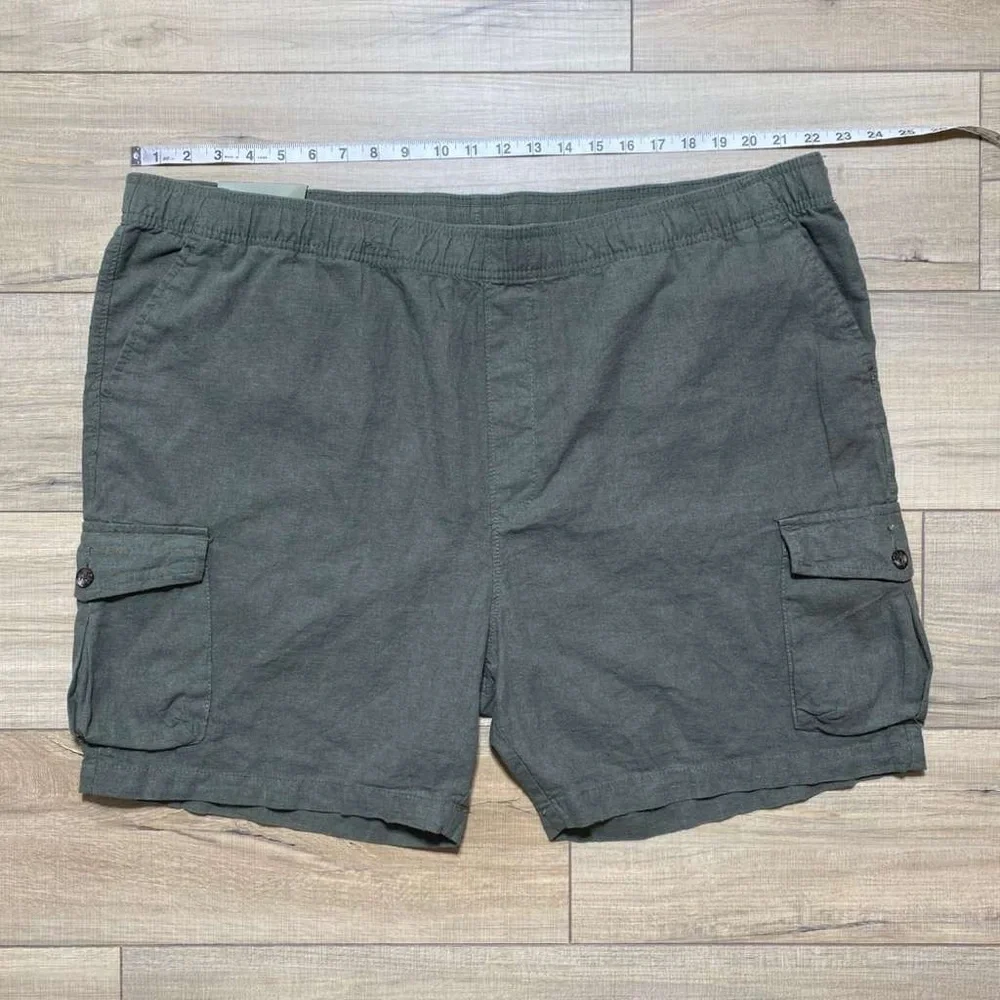 Goodfellow Mens Linen Blend Everyday 7” Cargo Shorts XXL Olive Green‎